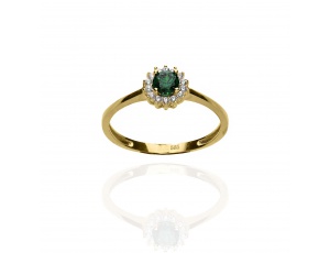 Złoty pierścionek z zieloną cyrkonią próby 0,585