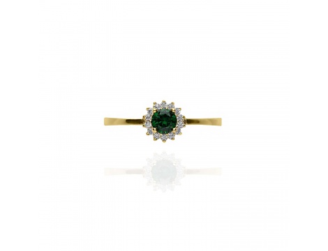 Złoty pierścionek z zieloną cyrkonią próby 0,585 - 3
