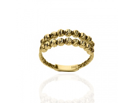 Złoty pierścionek próby 0,585 z diamentowanymi kuleczkami