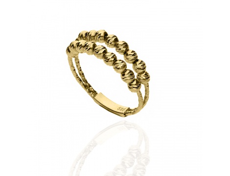 Złoty pierścionek próby 0,585 z diamentowanymi kuleczkami - 2