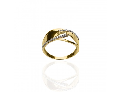 Złoty pierścionek obrączkowy próby 0,585 z cyrkoniami