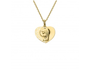 Złoty medalik próby 0,585 w kształcie serca z wizerunkiem Maryi