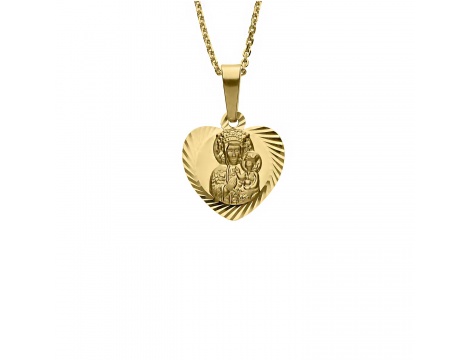 Złoty medalik próby 0,585 w kształcie serca z Matką Boską Częstochowską