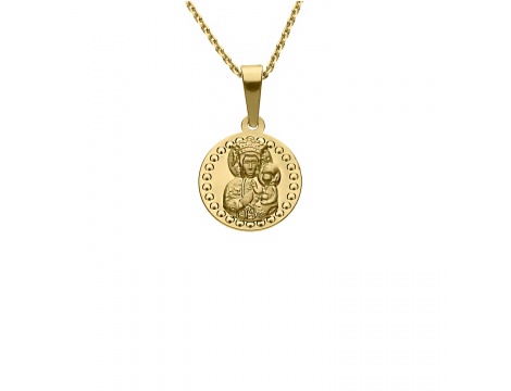 Złoty medalik próby 0,585 z wizerunkiem Matki Boskiej Częstochowskiej