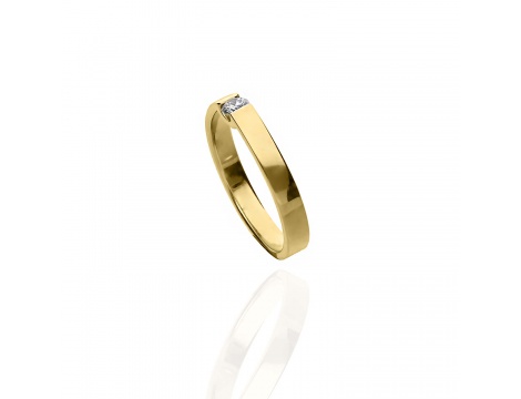 Złoty pierścionek obrączkowy próby 0,585 z brylantem 0,14 ct - 2