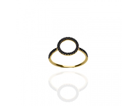 Złoty pierścionek próby 0,585 kółeczko z czarnymi cyrkoniami