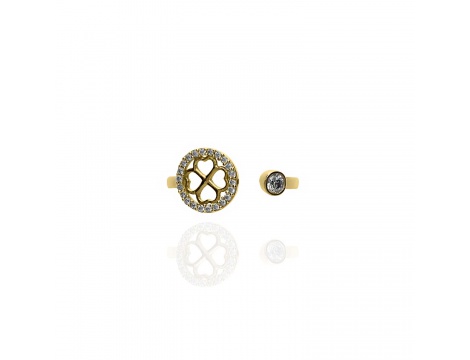 Złoty pierścionek próby 0,585 dzielony, koniczynka z cyrkoniami - 3