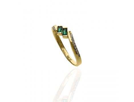 Złoty pierścionek próby 0,585 z zielonymi cyrkoniami - 2