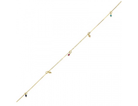 Złota bransoletka na nogę próby 0,585 z kolorowymi cyrkoniami