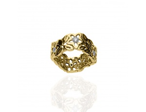 Złoty pierścionek obrączkowy próby 0,585 z motywem kwiatu
