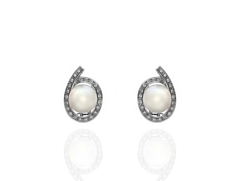 Kolczyki z białego złota próby 0,750 z brylantami 0,22 ct i naturalnymi perłami