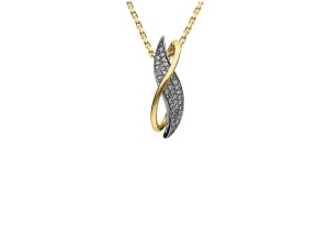 Złoty wisiorek w dwóch kolorach próby 0,585 z brylantami 0,2 ct