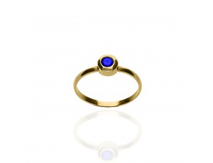 Złoty subtelny pierścionek próby 0,585 z niebieską cyrkonią