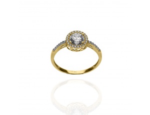 Złoty pierścionek próby 0,585 z cyrkoniami w stylu Glamour