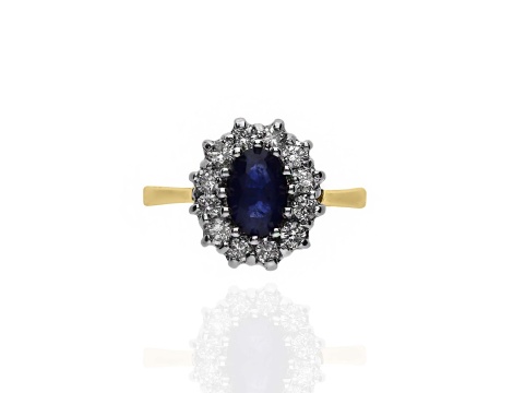Złoty pierścionek próby 0,585 z szafirem 0,76 ct i brylantami 0,36 ct - 3