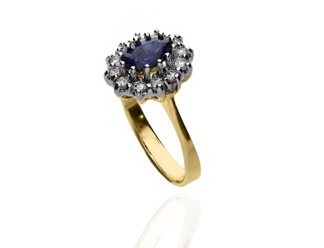 Złoty pierścionek próby 0,585 z szafirem 0,76 ct i brylantami 0,36 ct - 2