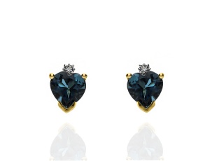 Złote kolczyki wkrętki próby 0,585 z topazem 1,8 ct i brylantami 0,01 ct