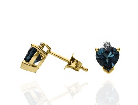 Złote kolczyki wkrętki próby 0,585 z topazem 1,8 ct i brylantami 0,01 ct - 2