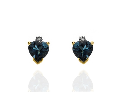 Złote kolczyki wkrętki próby 0,585 z topazem 1,8 ct i brylantami 0,01 ct