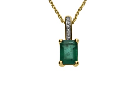 Złoty wisiorek próby 0,585 ze szmaragdem 0,7 ct o brylntami 0,02 ct