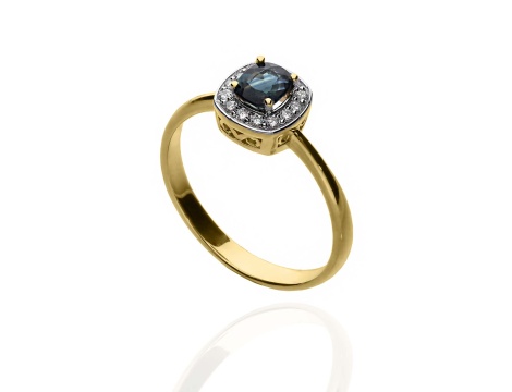 Złoty pierścionek próby 0,585 z szafirem 0,58ct i brylantami 0,10ct - 2