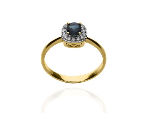 Złoty pierścionek próby 0,585 z szafirem 0,58ct i brylantami 0,10ct