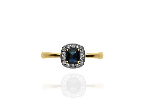 Złoty pierścionek próby 0,585 z szafirem 0,58ct i brylantami 0,10ct - 3