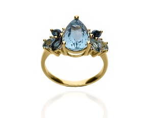 Złoty pierścionek próby 0,585 z topazami 4,78 ct i brylantami 0,07ct