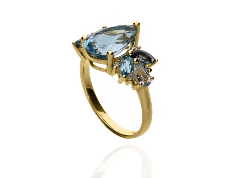 Złoty pierścionek próby 0,585 z topazami 4,78 ct i brylantami 0,07ct - 2