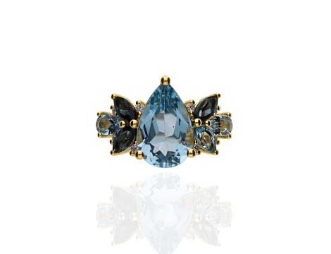 Złoty pierścionek próby 0,585 z topazami 4,78 ct i brylantami 0,07ct - 3