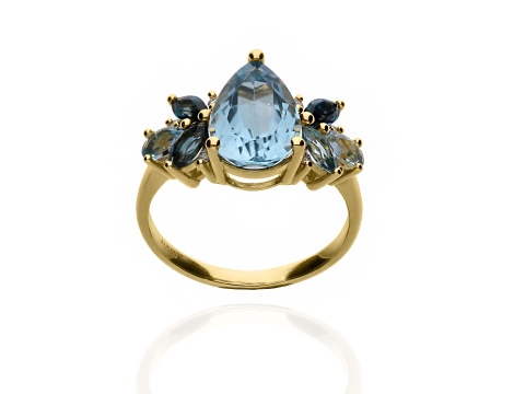 Złoty pierścionek próby 0,585 z topazami 4,78 ct i brylantami 0,07ct