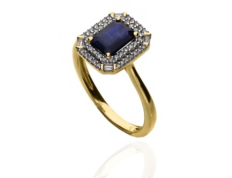 Złoty pierścionek próby 0,585 z szafirem 1,04ct i diamentami 0,18ct - 2