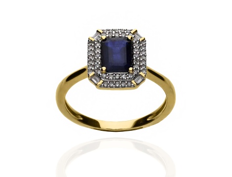 Złoty pierścionek próby 0,585 z szafirem 1,04ct i diamentami 0,18ct