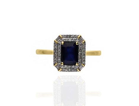Złoty pierścionek próby 0,585 z szafirem 1,04ct i diamentami 0,18ct - 3
