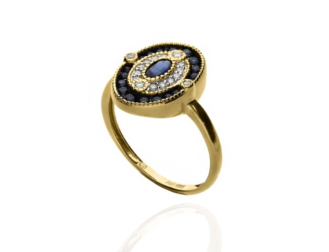 Złoty pierścionek próby 0,585 z szafirami 0,62ct i brylantami 0,14ct - 2