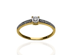 Złoty pierścionek próby 0,585 z brylantami 0,15ct