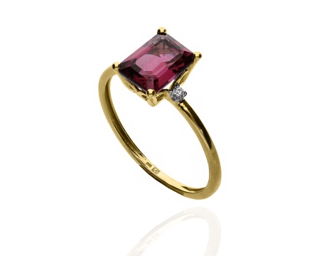 Złoty pierścionek próby 0,585 z rodolitem 1,08ct i brylantami 0,03ct - 2