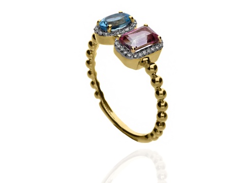 Złoty pierścionek próby 0,585 z topazami 1,29 ct i diamentami 0,13ct - 2