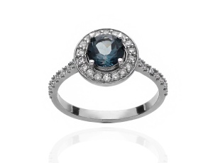 Pierścionek z białego złota próby 0,585 z labladorytem 0,92 ct i brylantami 0,32 ct