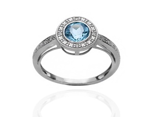Pierścionek z białego złota próby 0,585 z topazem 0,89 ct i brylantami 0,03 ct