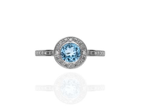 Pierścionek z białego złota próby 0,585 z topazem 0,89 ct i brylantami 0,03 ct - 3