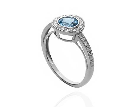 Pierścionek z białego złota próby 0,585 z topazem 0,89 ct i brylantami 0,03 ct - 2