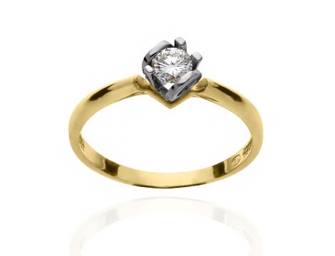 Złoty pierścionek zaręczynowy próby 0,585 z brylantem 0,22 ct LOVE