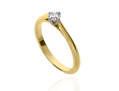 Złoty pierścionek zręczynowy próby 0,585 z brylantem 0,18 ct - 2