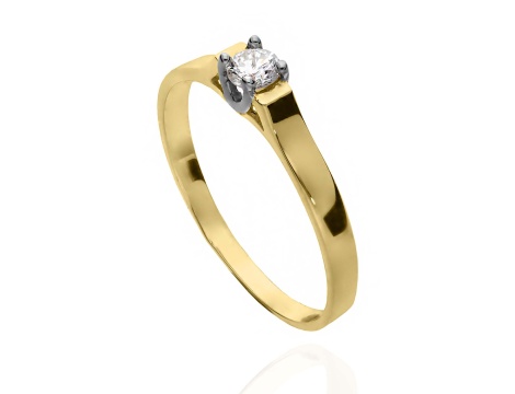 Złoty pierścionek zaręczynowy próby 0,585 z brylantem 0,18 ct - 2