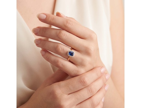 ZZłoty pierścionek zaręczynowy pr 585 z szafirem 0,75 ct i diamentami 0,06 ct - 2