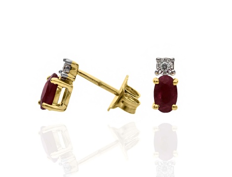 Złote kolczyki wkrętki próby 0,585 z rubinami 0,58 ct i brylantami 0,02 ct - 2