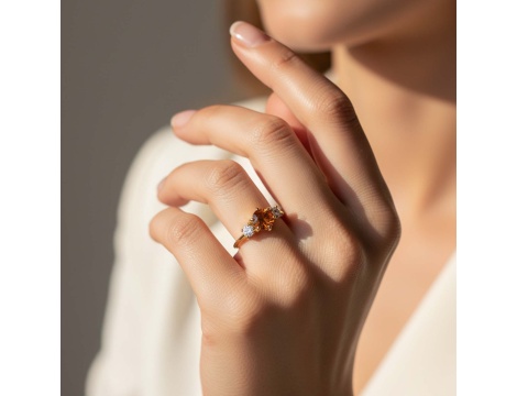 Złoty pierścionek zaręczynowy próby 0,585 z cytrynem 0,95 ct i brylantami 0,33ct - 4