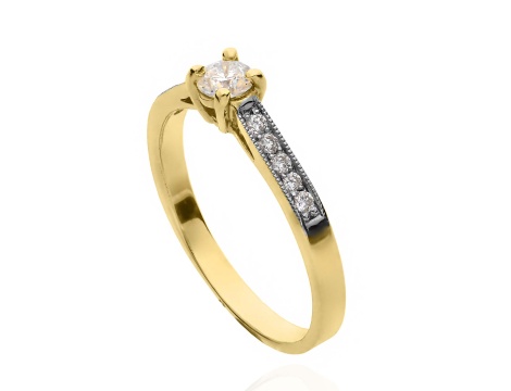Złoty pierścionek zaręczynowy próby 0,585 z brylantami 0,39 ct - 2