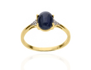 Złoty pierścionek próby 0,585 z szafirem 1,78 ct i brylantami 0,03 ct